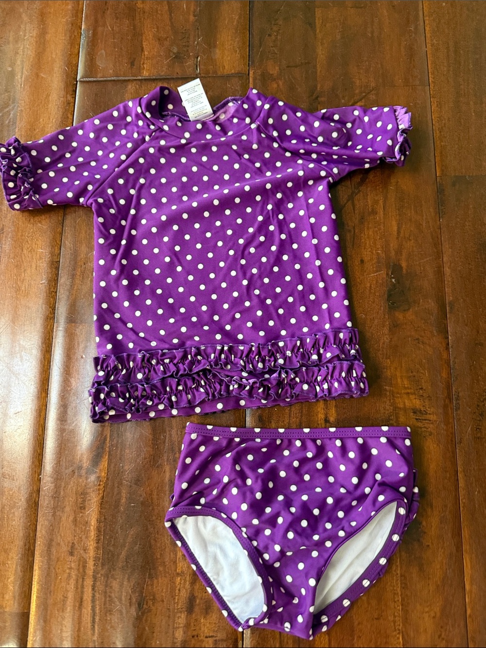 Ruffle Butts Purple Polka Dot Rashguard Swim Set